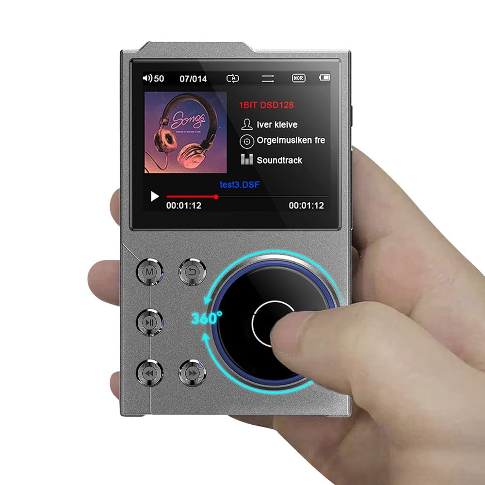 Lettore MP3 portatile TFT da 2,4 pollici con Unibody in lega di zinco, SNR 93 dB, slot per schede TF (fino a 128 GB), WAV/FLAC/APE/DSD256 audio senza perdite, principianti e anziani
