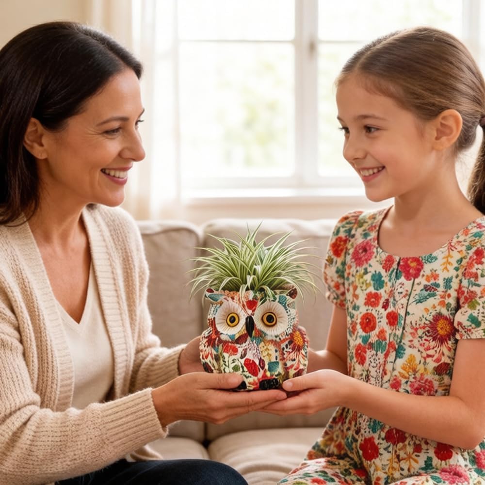 Owl Planter, Owl Succulent Pots, Funny Plant Pots Indoor/Outdoor, Decorative Garden Flower Pot, Cute Small Planters for office Home Decor, Unique Statue Figurine Gifts for Women Mother Teacher Red