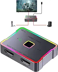 Interruptor HDMI 2.1, 8K a 60Hz, 4K144hz/240Hz, 48 Gbps 2 em 1 Saída, para Nintendo Switch, Xbox, Roku, Apple TV
