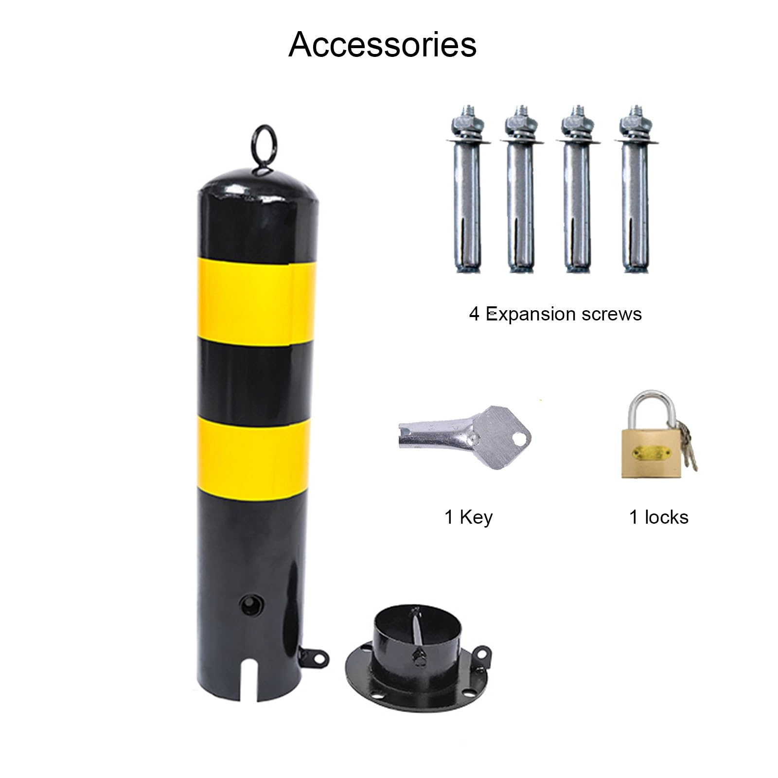 Bolardo De Seguridad Para Aparcamientos, Bolardo Metálico, Bolardo Desmontable, Bolardo De Seguridad Con Cerradura Y 4 Pernos De Anclaje Incluidos, Para Seguridad Vial