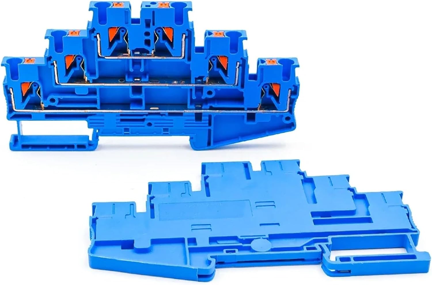 50Pcs DIN Rail Terminal Block PT 2.5-3L, 2.5mm² 3-Level Spring Clamp Compact Connector for Sensor/Actuator Electrical Wiring(PT 2.5-3L-BLUE)