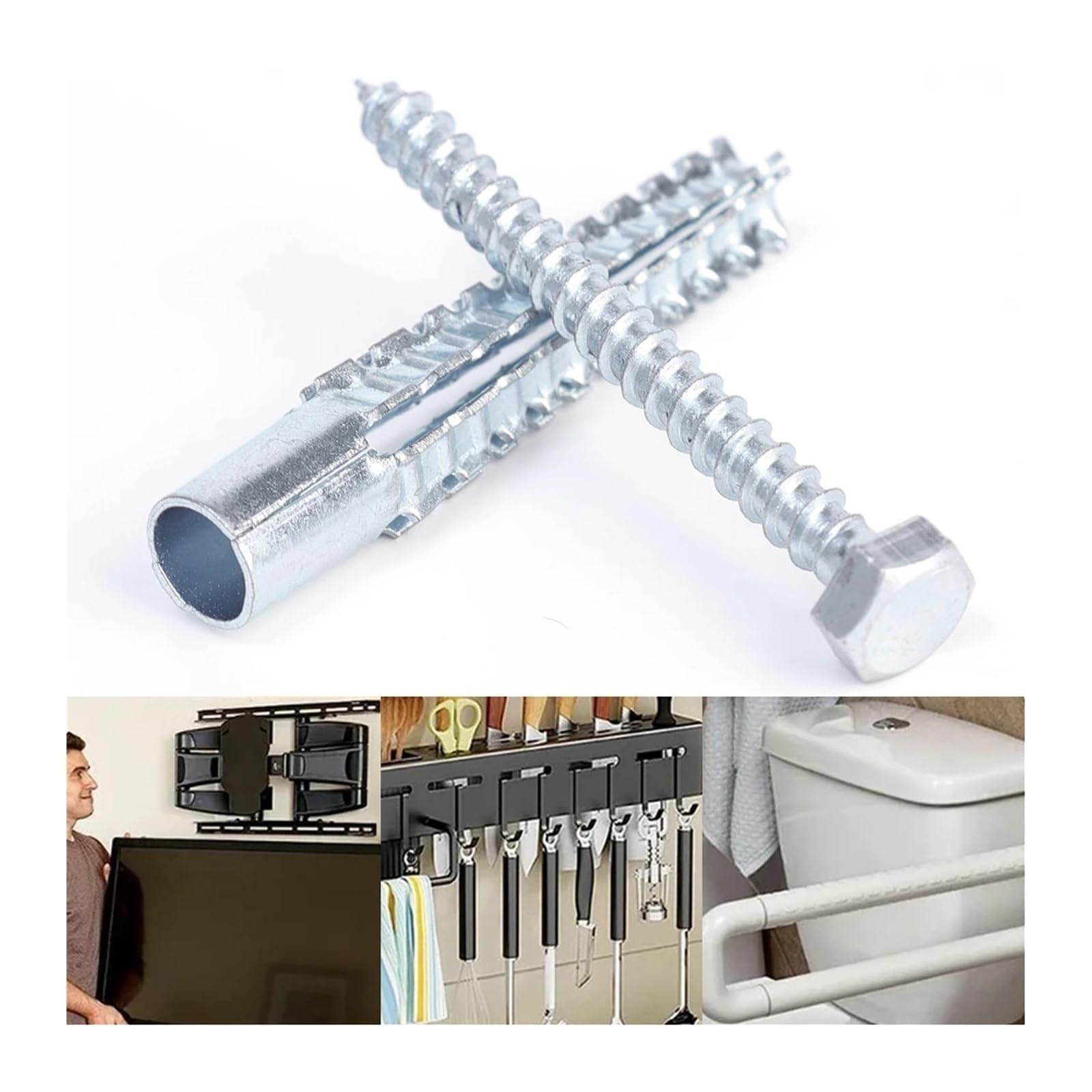 Da 10 a 50 set tubo di espansione in metallo spinoso seghettato viti di ancoraggio autofilettanti tasselli a muro for fissaggio di costruzioni in calcestruzzo(02,50PCS)