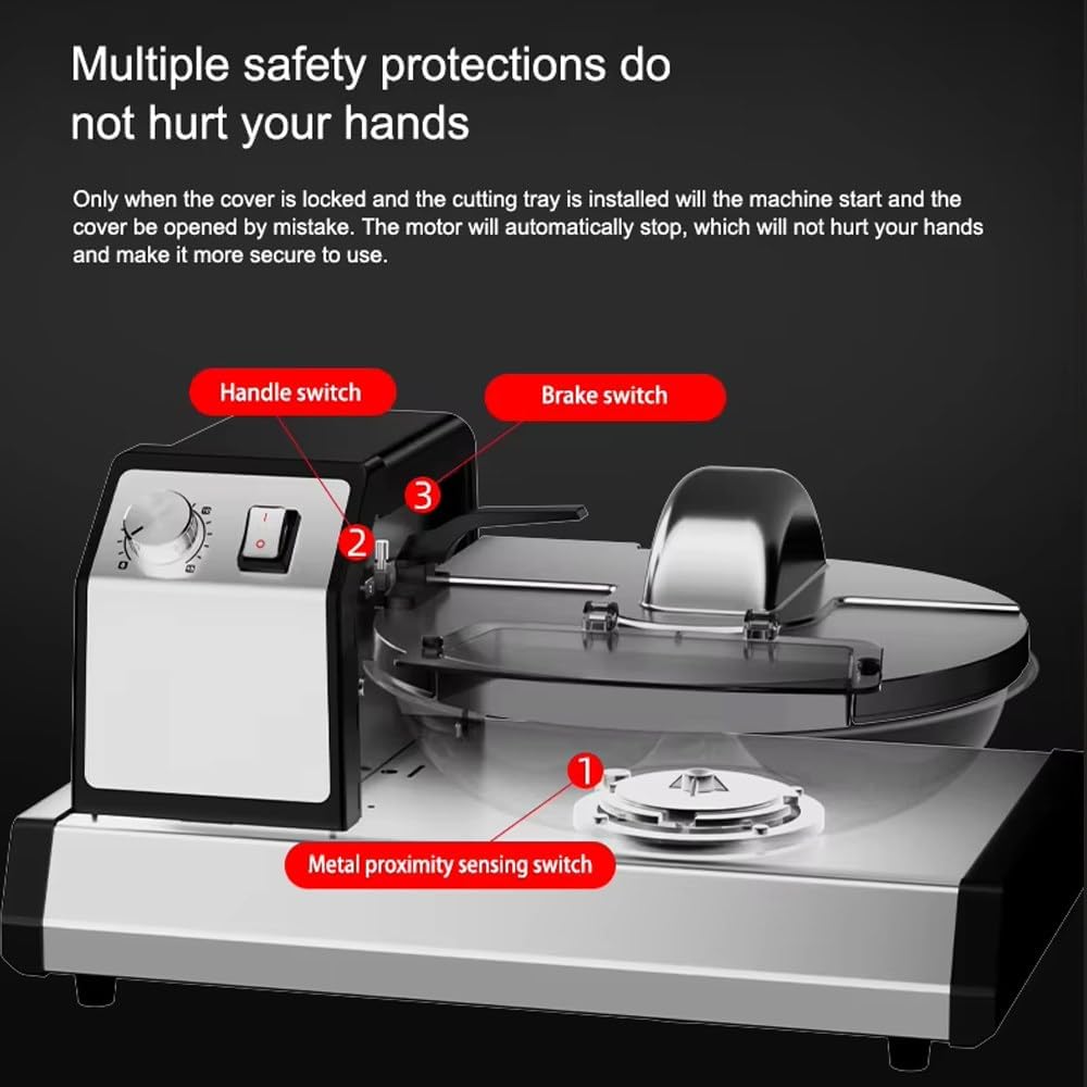 Commercial Food Processor, Vegetable Chopper Meat Grinder Mincer, Heavy Duty Electric Veggie Mincer with Safety Lid, Transparent Window, Non-Slip Feet, Dishwasher-Safe Parts