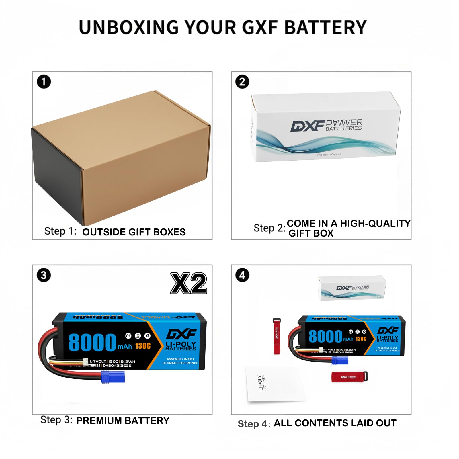 DXF 3S HV LiPo Akku 11.4V 8000mAh 130C 2 Pack mit EC5 Stecker Battery Pack für 1:8 1:10 RC Auto Truck Buggy Fahrzeuge Racing Offroad Modellbau Hochleistung Langlebig Leistungsstark Zuverlässig