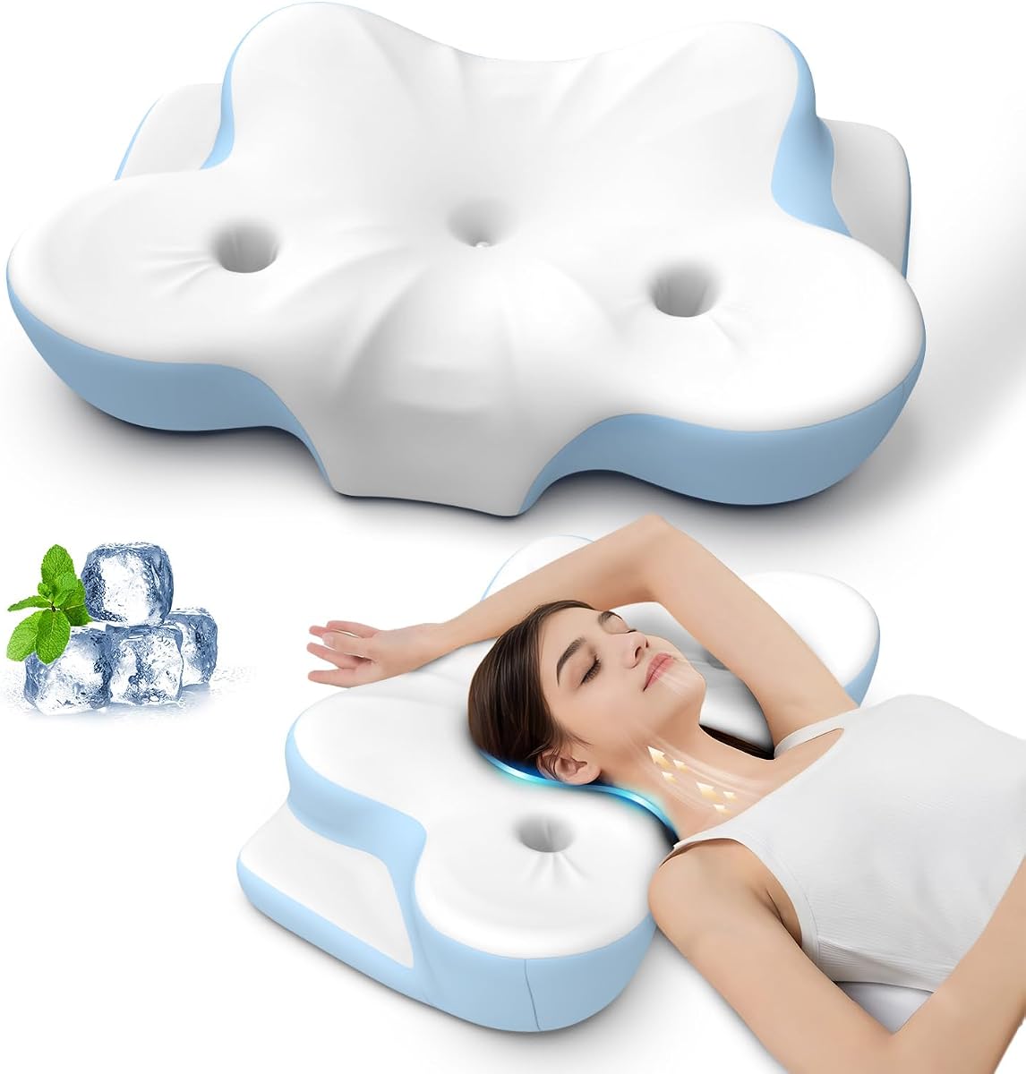Cervical Neck Pillow, Side Sleeper Pillow for Adults, Neck Pillow for Neck and Shoulder, Orthopedic Contour Memory Foam Pillows for Side Back &amp; Stomach Sleepers with Cooling Pillowcase