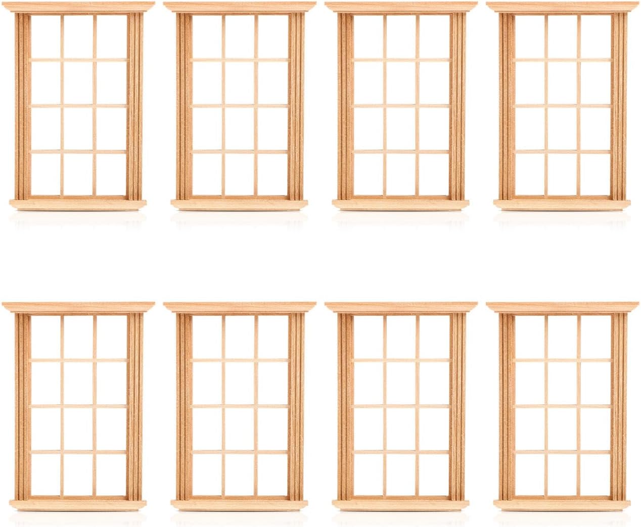 DOITOOL 8PCS Dollhouse Windows 1: 12 Scale Miniature Dollhouse Furniture Mini Window Frame Model DIY Doll House Building Supplies Photograph Props