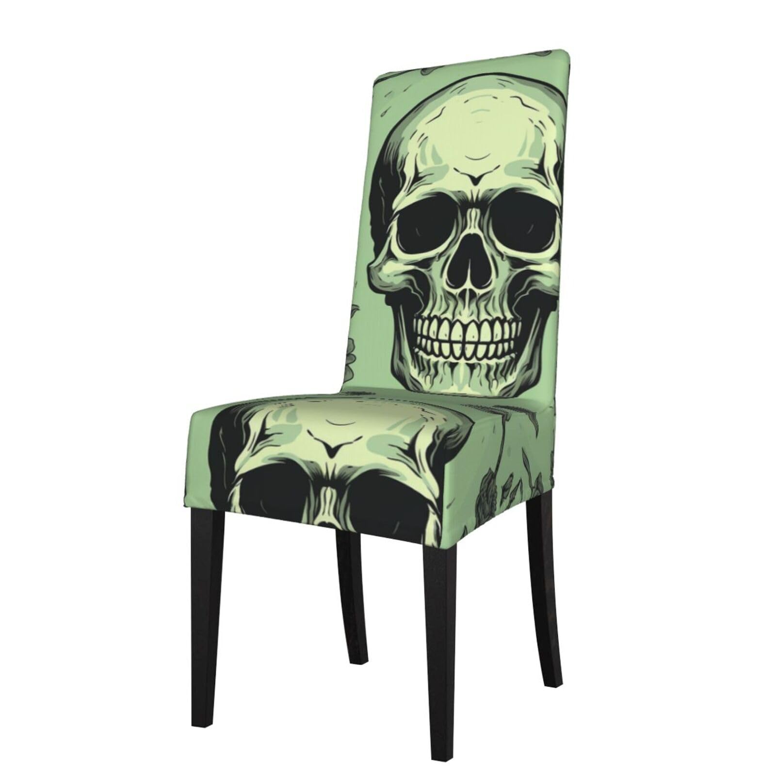 FodPand Stretch Chair Covers for Dining Room, Skull On Light Green Background Chair Seat Covers Washable Detachable Chair Slipcover Chair Protectors Covers for Kitchen,Wedding,Party