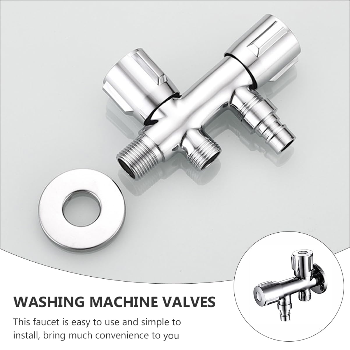 SHINEOFI Válvula de Cierre Doble para Lavadora Diseño Simple y Material de Acero Inoxidable, Práctica Prueba de Fugas para Cocina y Baño