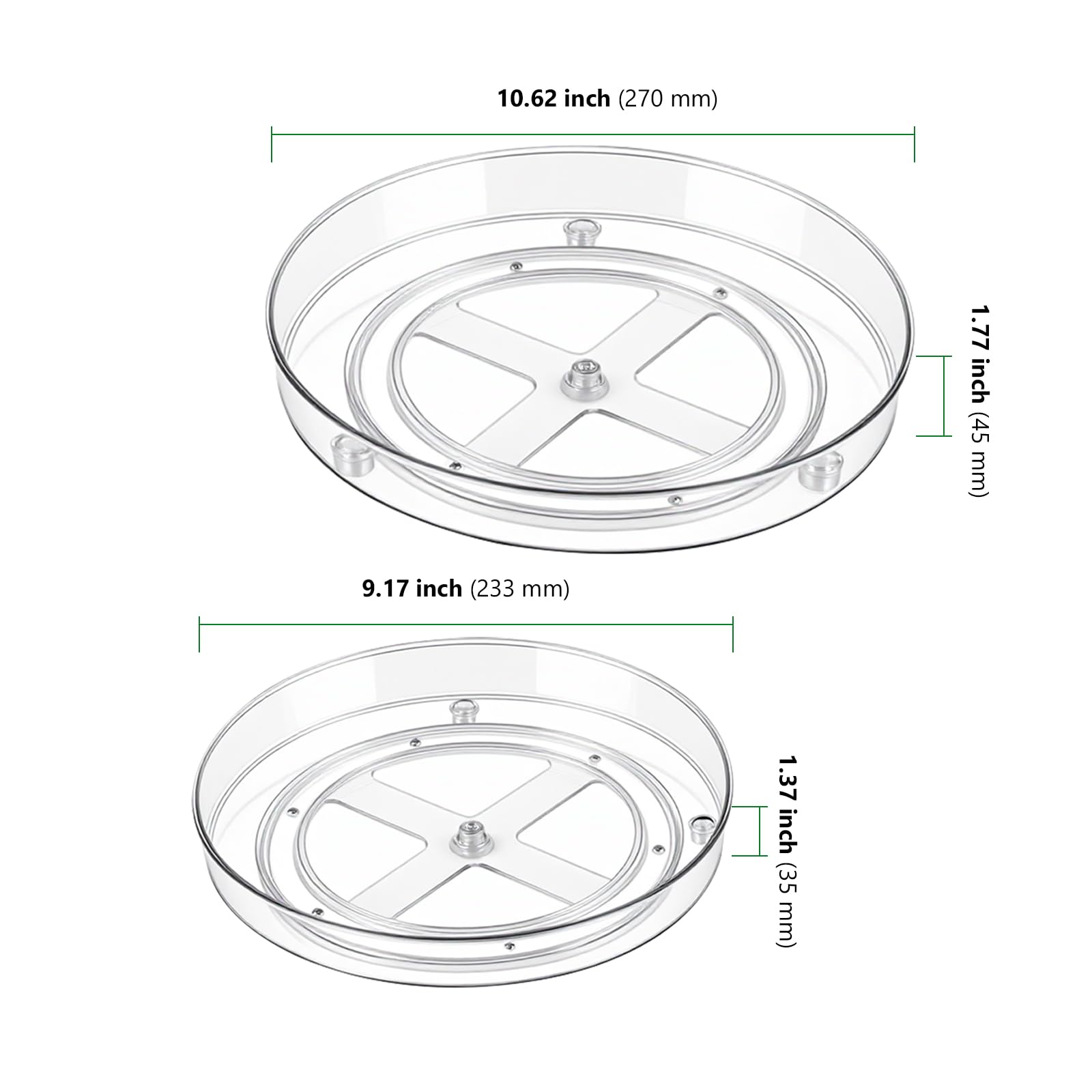 4 piatti rotanti per frigorifero, 2 dimensioni, pannello girevole trasparente, per cucina, 23,3 x 3,5 cm e 27 x 4,5 cm, vassoio girevole per spezie, dispensa