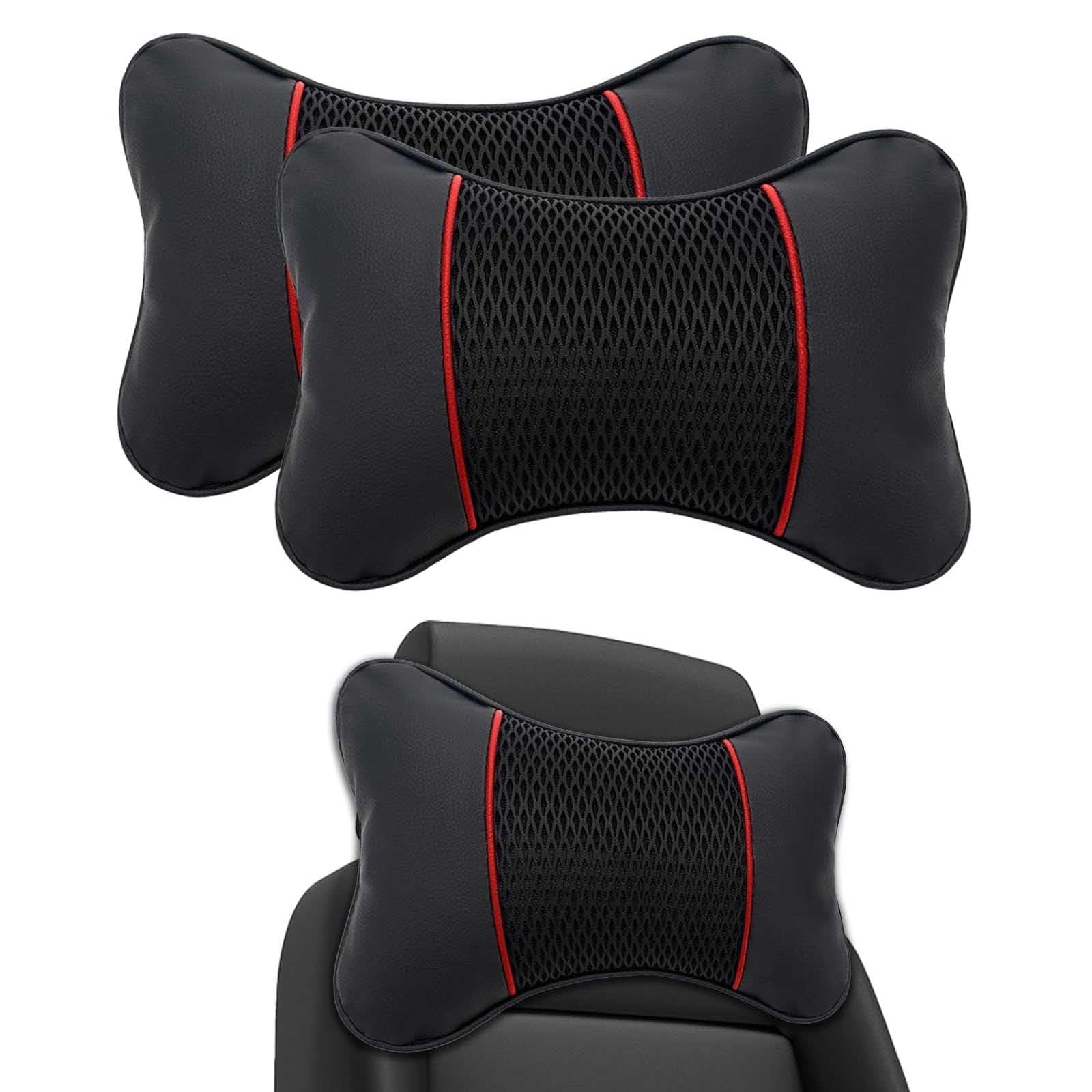 2 Pieces Car Headrest Pillow for Lexus LS430 2000-2006, Soft Memory Foam Neck Cushion with PU Leather Removable Cover, Relief Neck,Black-Red