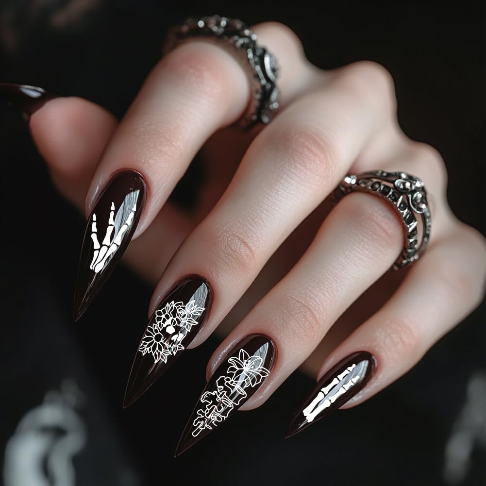 PH PandaHall 3 pz Timbro per Unghie con Teschio Gotico, 58 Modelli Scheletro Orrore Fiore Piastra per Stampaggio Unghie per Nail Design Stampa Manicure Salone Halloween