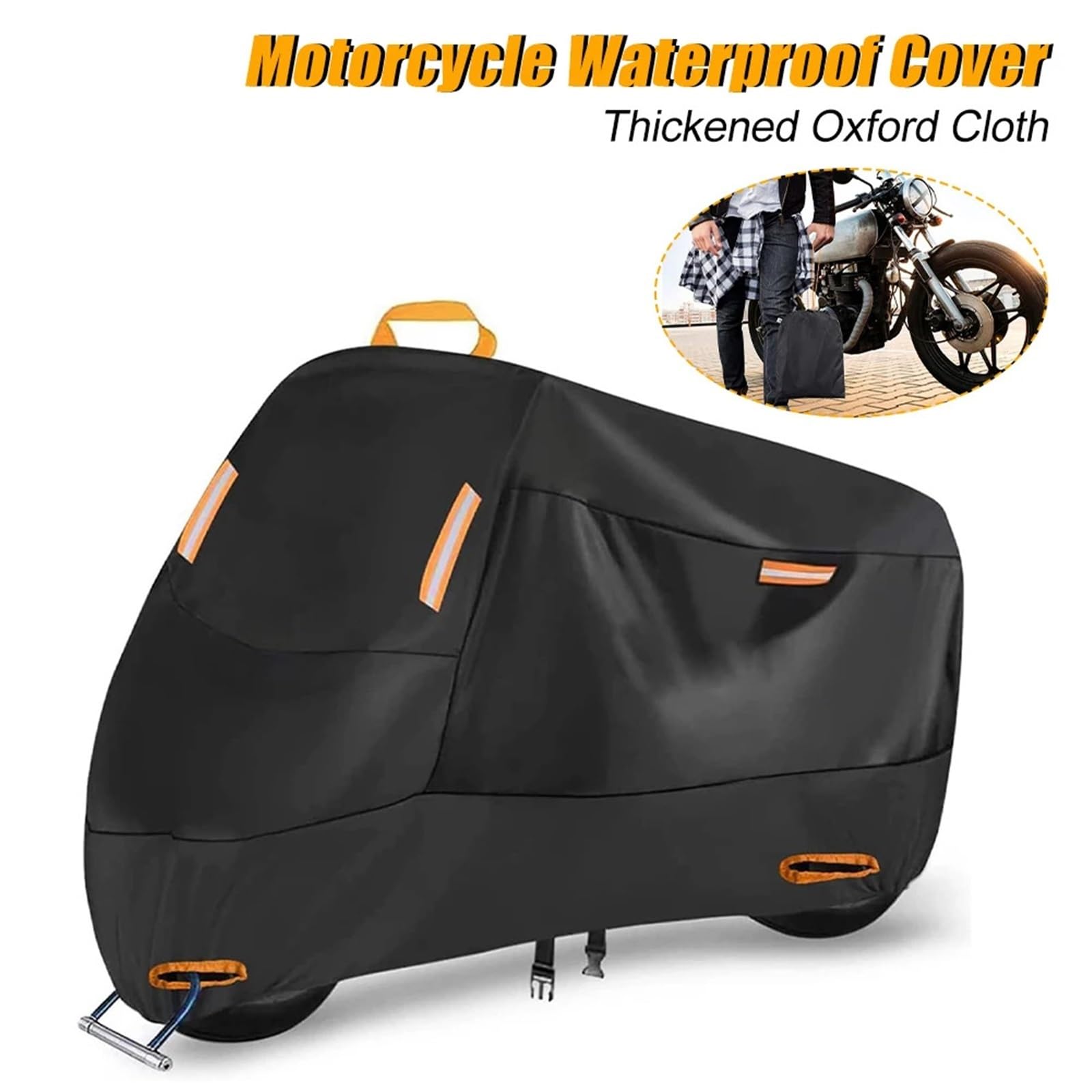 Coprimoto placcato in poliestere PU | Nero Misure multiple Pioggia e sole Ioni: copertura for moto placcata in poliestere PU