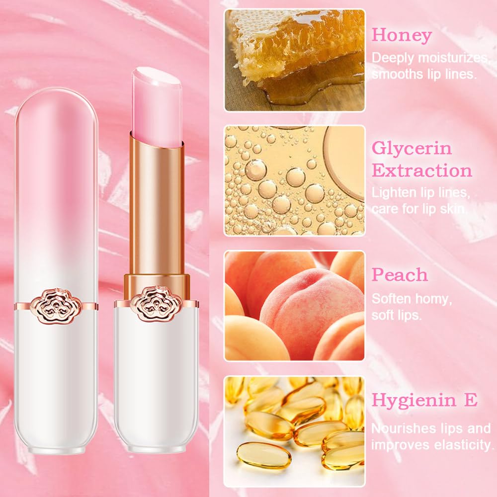 BINGBRUSH 3PCS Aloe Strawberry Cherry Color Changing Lipstick Set, Magic PH Mood Lipstick Long Lasting Moisturizing Lip Balm, Temperature Color Changing Lip Gloss,Hydrating Lip Care for Women: Peach 1 Count (Pack of 1)