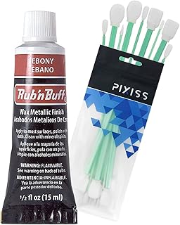 Rub n Buff Wax Metallic Ebony, Rub and Buff Finish, 0.5-Fluid Ounce, Pixiss Blending and Application Tools for Applying Metallic Wax Paint