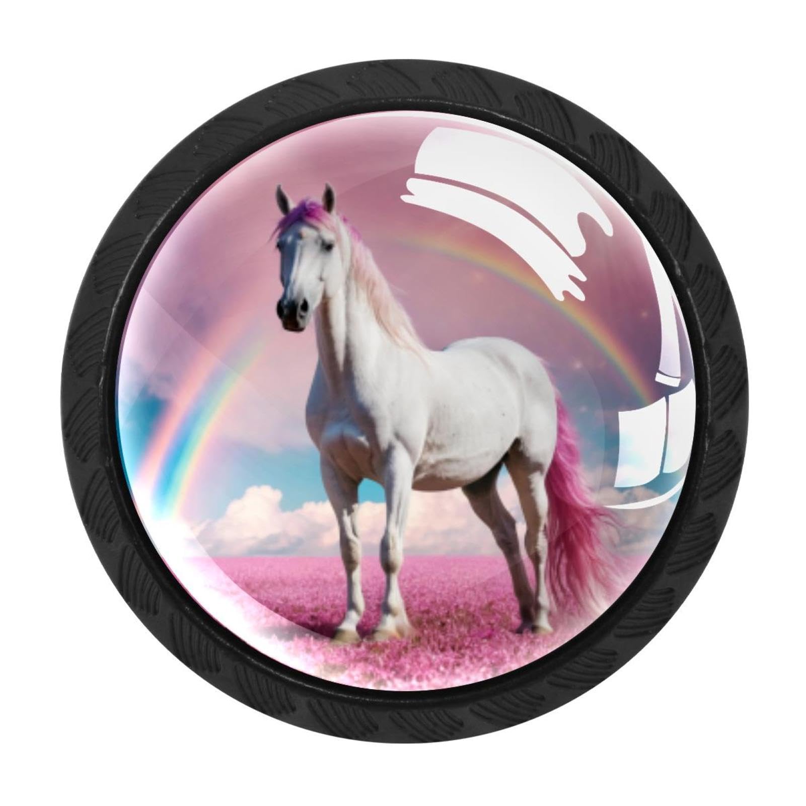 CHENZZZZ 4 PCS Rainbow Unicorn Pink (3) Crystal Glass Cabinet Knob Drawer Pull Handle for Kitchen Cupboard Dresser Wardrobe etc