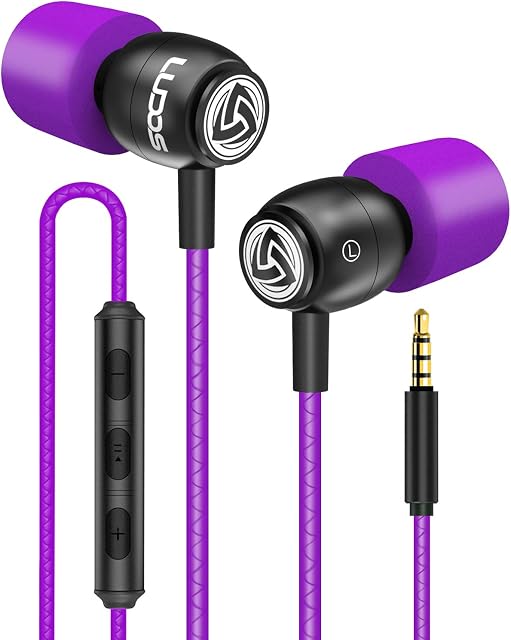 Ludos CLAMOR Wired Earbuds in-Ear Headphones, Earphones with Microphone and Volume Control, Noise Isolating Memory Foam Eartips with Replacements, Tangle-Free Cord for iPhone, iPad, Computer, Laptop