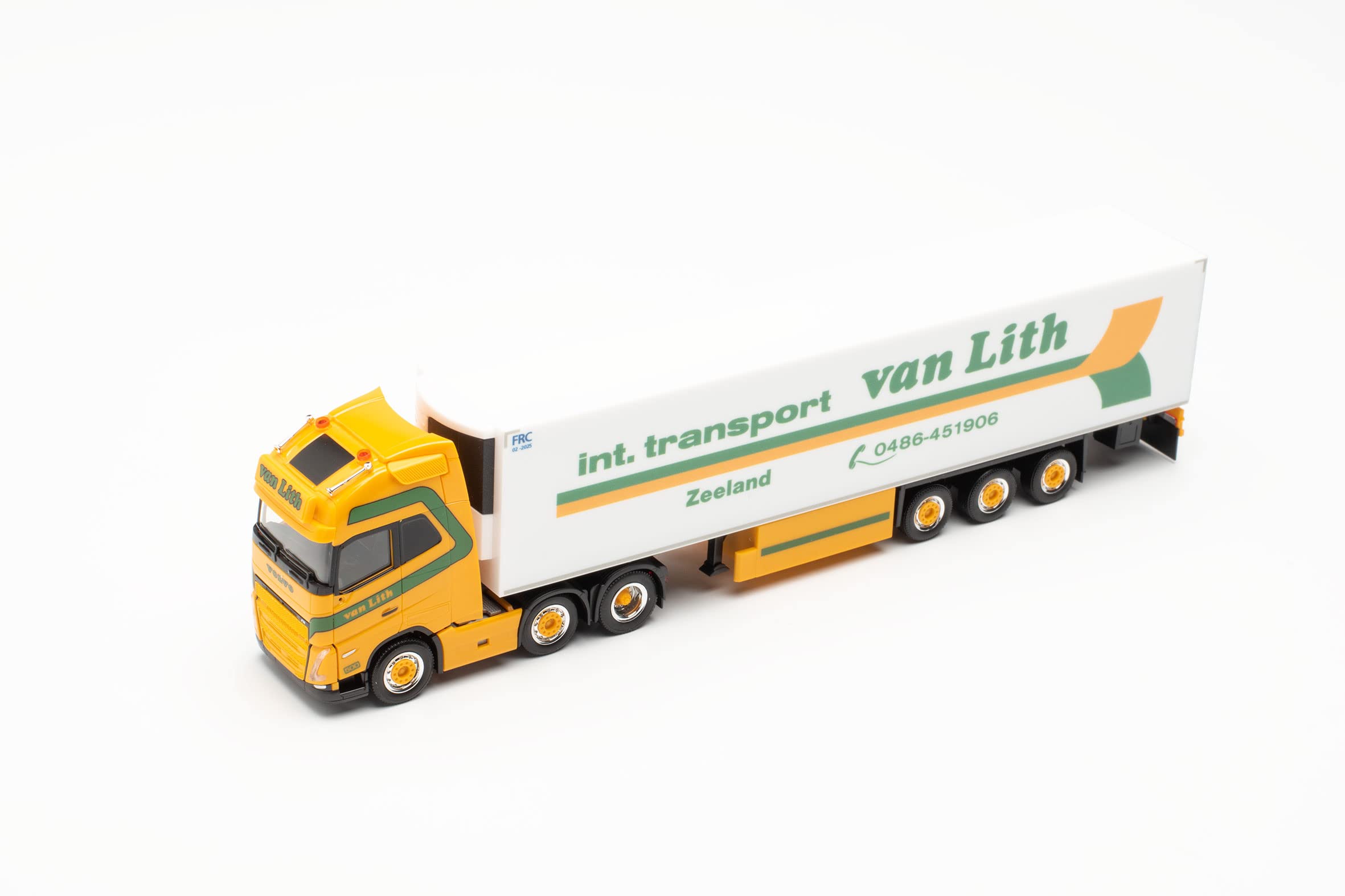 herpa Model ciężarówki Volvo FH Gl. XL 2020 6 x 2 podsiodłowa walizka chłodząca "Van Lith", wierny oryginałowi w skali 1:87, model ciężarówki do dioramy, przedmiot kolekcjonerski, dekoracyjne
