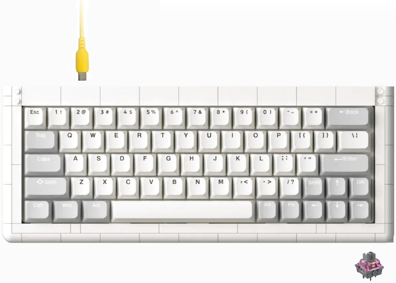 01Adam 60% Mechanical Keyboard, 64-Key ANSI, Lego-Compatible Case, Gasket Mount, Hot-swappable, Wired, Linear Switch, RGB, QMK, Vial for Win/Mac, Full Kit (White)