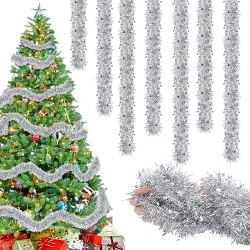 8 Stück x 2M Lametta Weihnachtsbaum Girlande Silber mit Stern,...