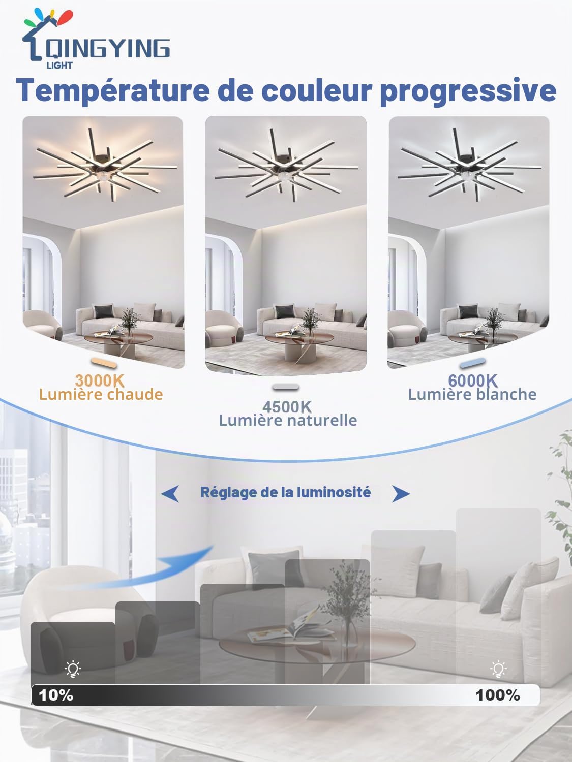 Moderne Lustre Ventilateur Avec Télécommande APP, DC 6 Vitesses Réversibles Ventilateur Plafond Avec Lumiere, LED Dimmable Lustre Ventilo Pour Chambres Et Salons-Black||8 Heads