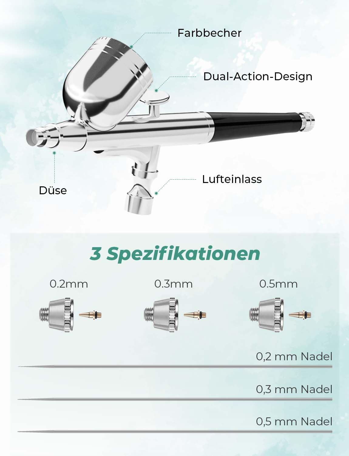 Oasser Airbrush Set 36 PSI Kompressor Double Action Pistole Zubehör Modellbau Make-up Autolackierung Schwarz