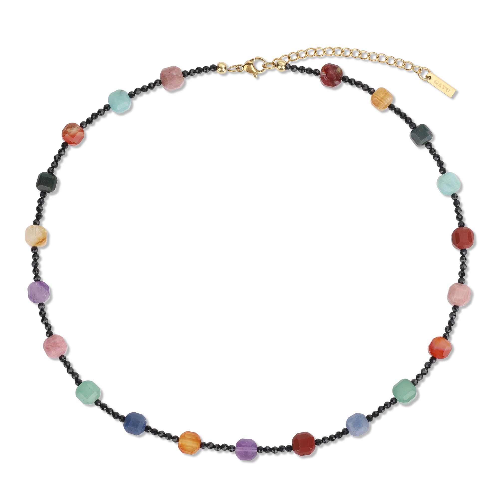 Collier Ras-de-cou En Pierres Naturelles GAVU - Cornaline Et Onyx Noir - Longueur 40 Cm - Fermoir OT - 10