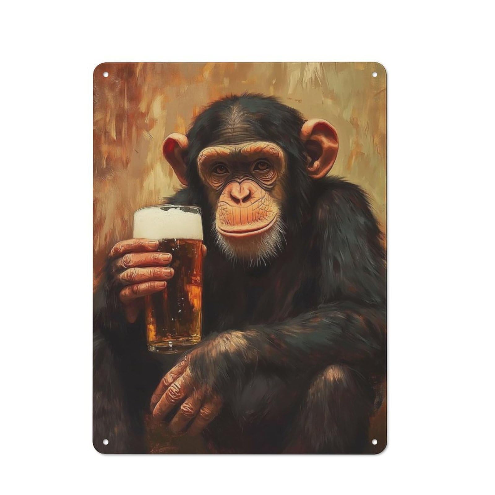 Junmoney Style-6 Shop Front Style Chimpanzee With Beer Cafe Metal Sign 40X30cm, Bistro Wall Plaque For Tea Room, Shop Wall Or Breakfast Area