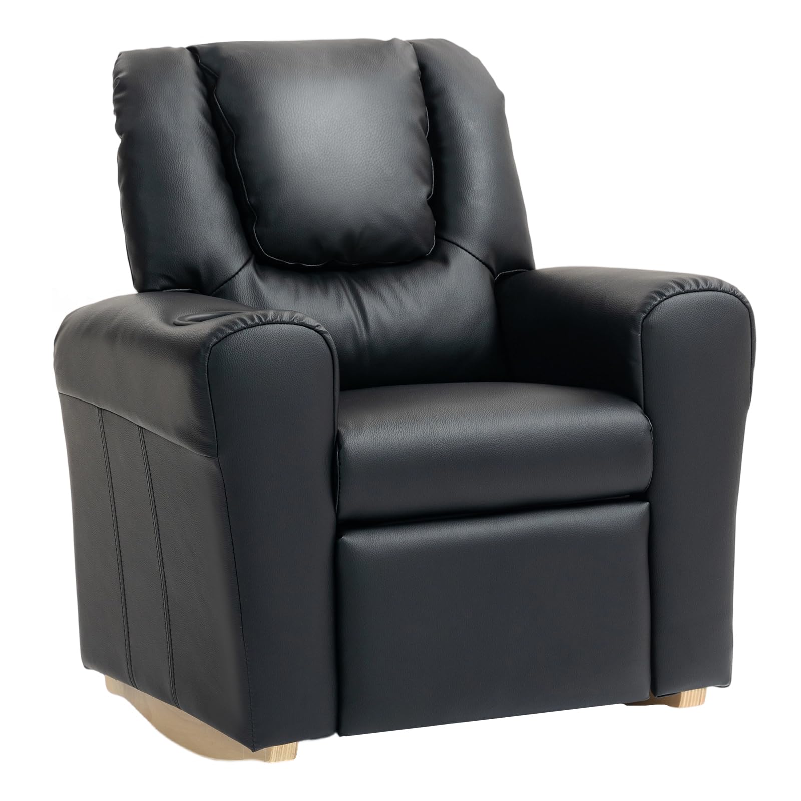 AVAWING Kids Recliner Chair with Cup Holder, Leather Toddler Recliner with Adjustable Backrest, Curved Rocking Legs and Comfy Armrests for Bedroom or Nursery (Black)