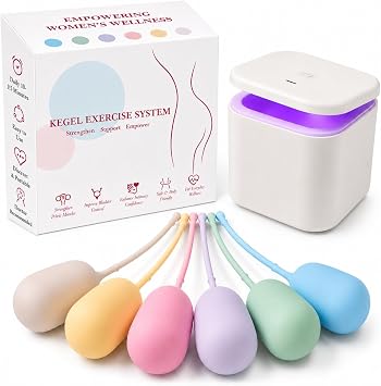 Pelvic Floor Exercise Weights, Set of 6 Silicone Kegel Weights with LED Storage Case, OTC, Individually Wrapped, Helps Improve Urinary Incontinence Brilliant White/Case