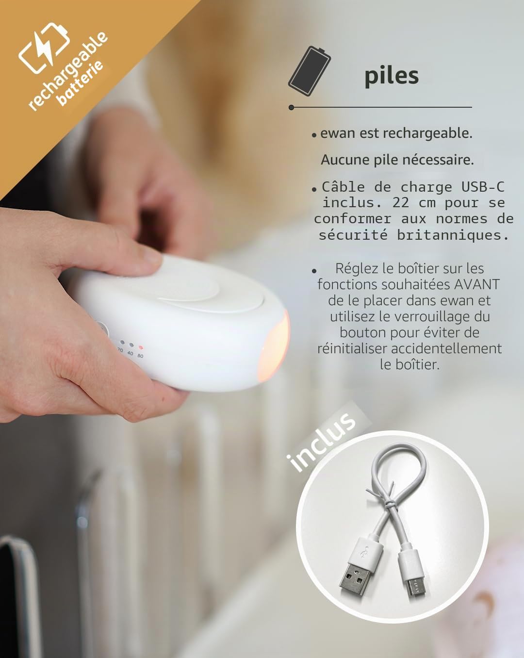 Sweet Dreamers, Ewan Deluxe avec Shush, beige | Cadeau d'aide au sommeil pour bébé et tout-petit | Capteur activé par le cri et veilleuse | 5 sons de bruit blancs et roses apaisants | Minuterie
