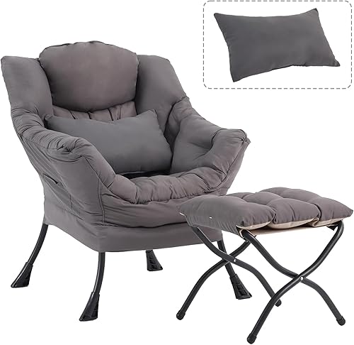 Silla perezosa con otomana, silla decorativa moderna con almohada lumbar, sillas cómodas con reposapiés plegable para dormitorio, lectura, sillas de
