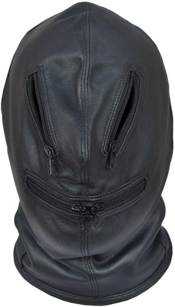 Genuine Real Leather Bondage BDSM Hood Fetish Mask Role Play Zip Eyes and Mouth
