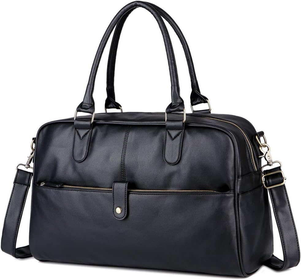 GEESON Fashion Men's Travel Bag Large Capacity Luggage PU Handbag (Black)