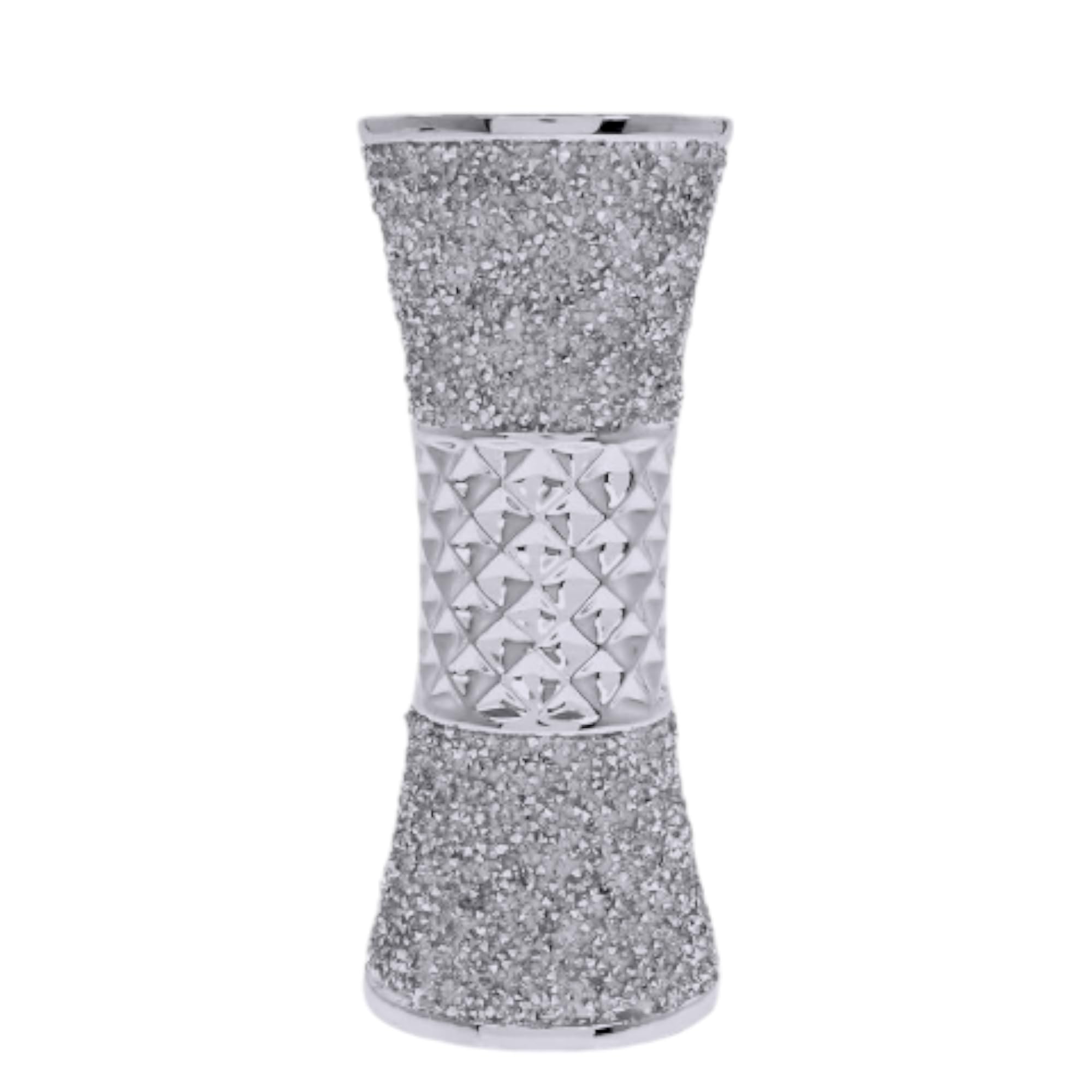 Shabjy Silver Sparkle Flower Vase, 20Cm Cylinder With Crushed Diamante Bling Texture, Chrome Finish