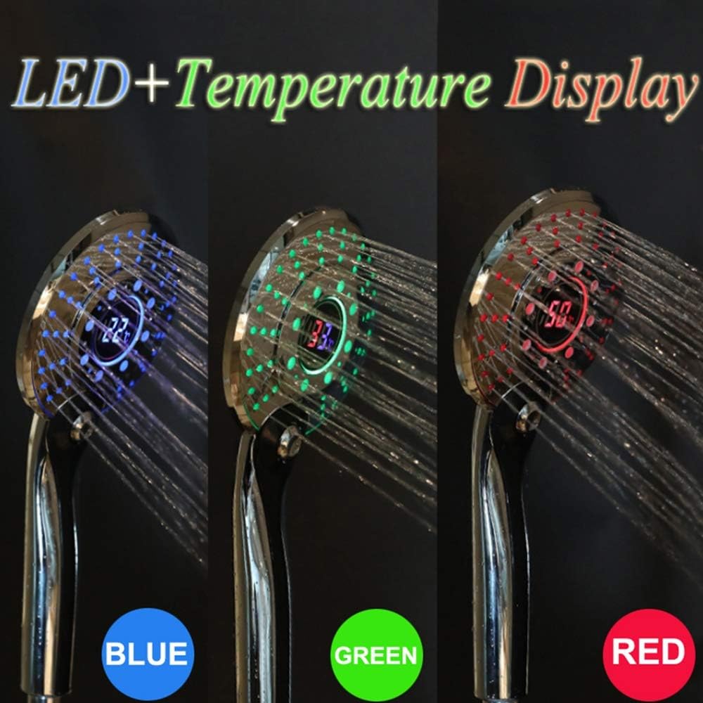 MESKEL Automatic Led Shower Head 5 Modes 3 Led Colors Change Temperature Display Gradual Changing Water Glow Bathroom Pressurized,Chrome image 2