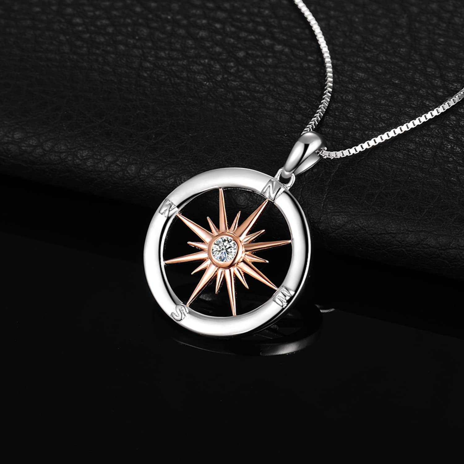 JewelryPalace Collana Rosa dei Venti Donna Argento 925 con Cubica Zirconia, Sole Collana Ciondolo Pietra a Taglio Rotondo con Catena 45cm, Collane Pendenti Anniversario Set Gioielli Donna