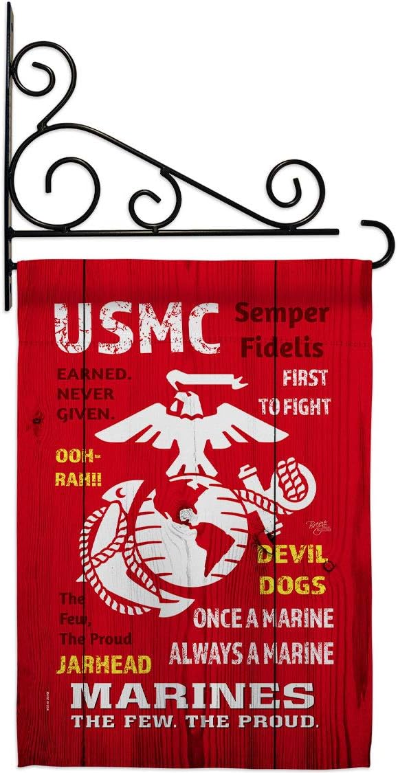 USMC Garden Flag - Set Wall Holder Armed Forces Marine Corps Semper Fi United State American Military Veteran Retire Official - House Banner Small Yard Gift Double-Sided Made in USA 13 X 18.5