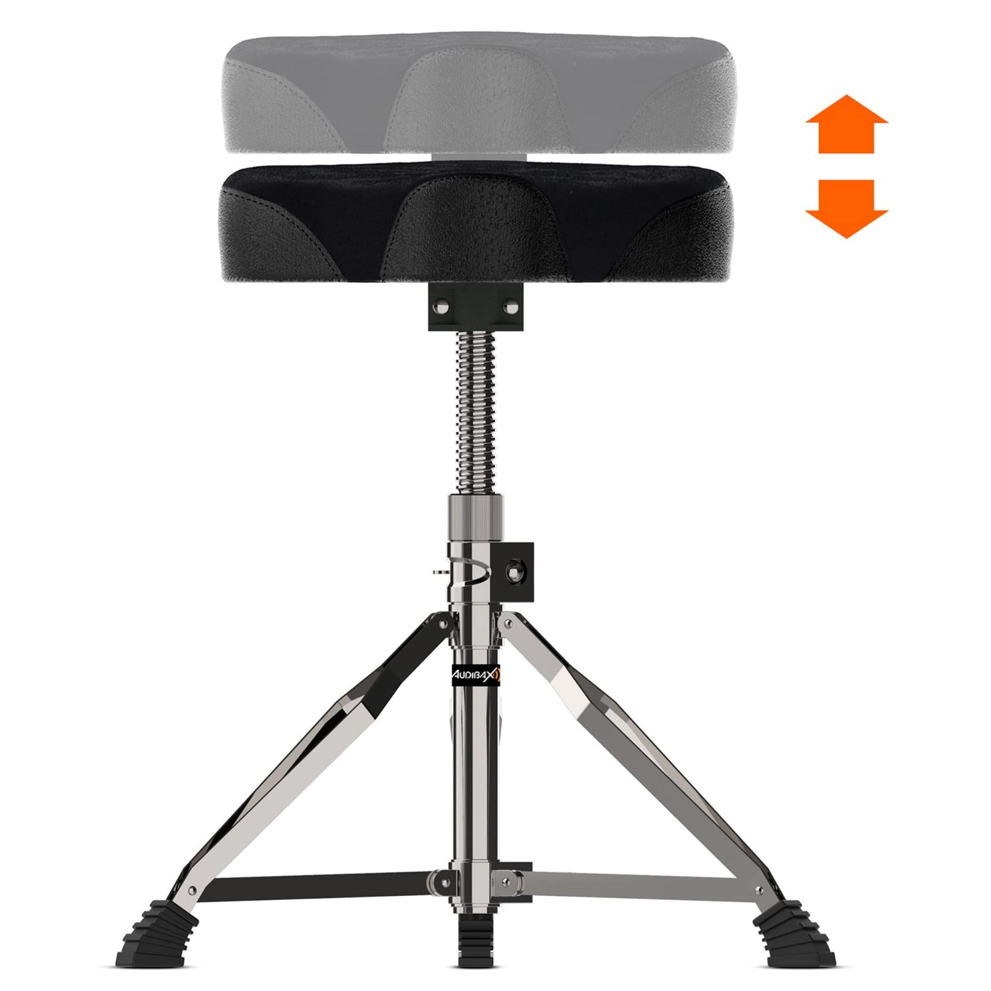 Audibax DT20 - Taburete para Batería - Ajustable en Altura - Sillín para Batería Acolchado - Forma en Trípode con Patas Antideslizantes - Asiento Ergonómico con Acabados