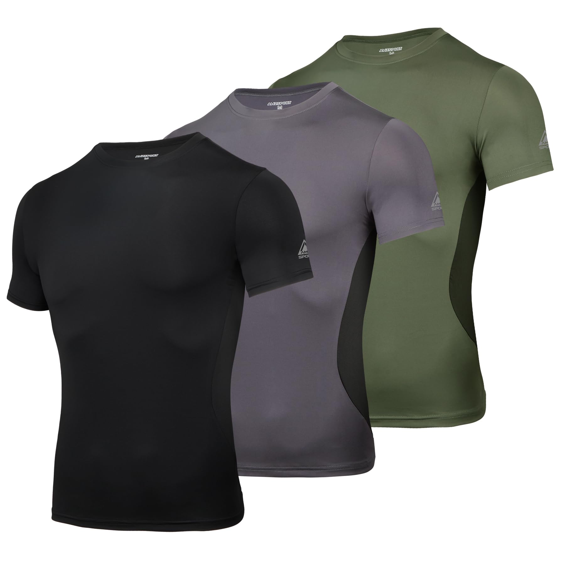 AMZSPORT Maglietta a Compressione da Uomo, a Maniche Corte, Funzionale, Cool Dry, per Allenamento e Corsa