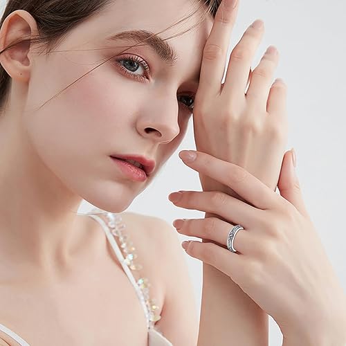 Vista 2 de URONE Anillo de plata de ley 925 con cruzcolibrímariposagirasolabulón para mujeres, anillo giratorio de ansiedad, joyería para regalo para mujeres