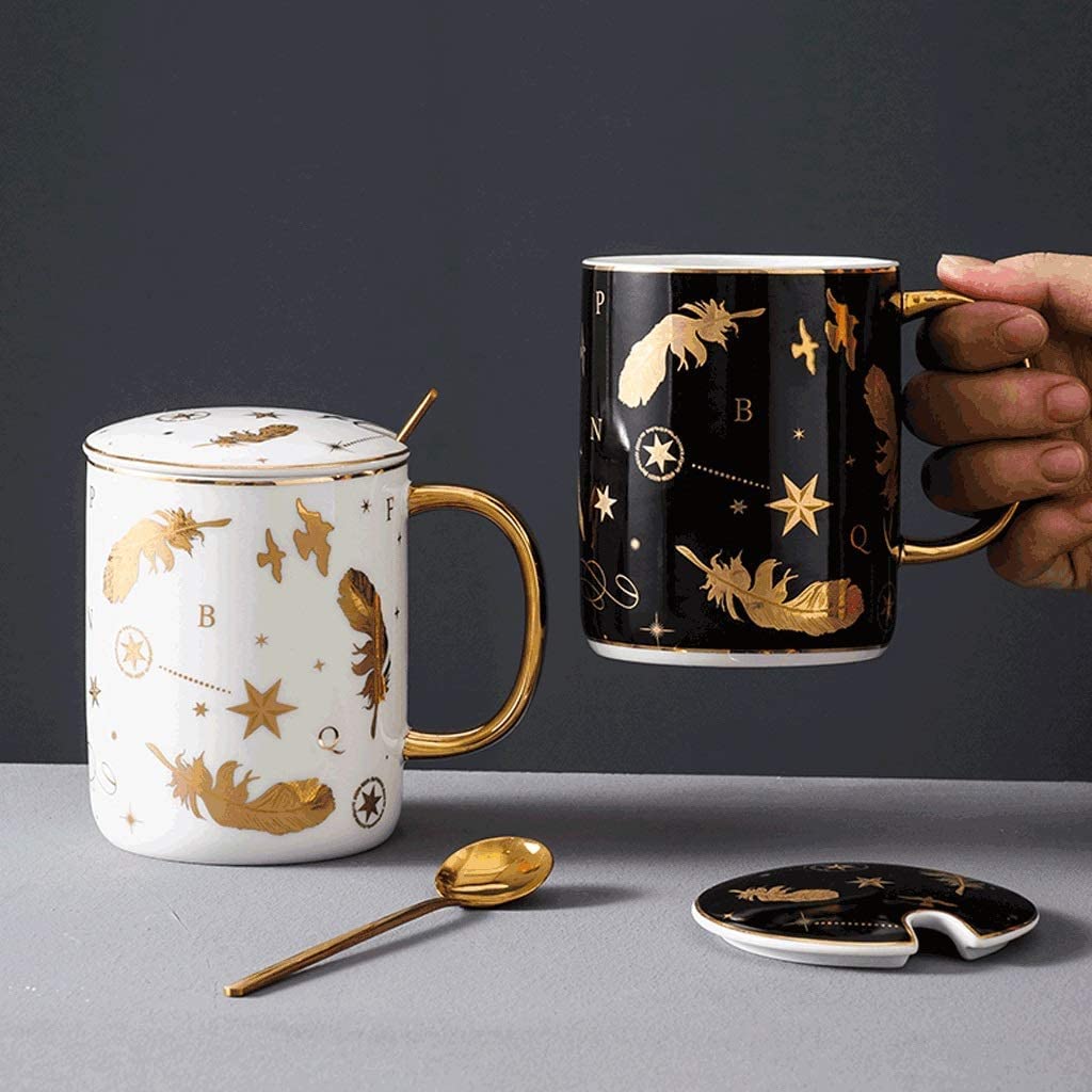 Tazzine Caffè Tazza da Caffè Tazza di Tè Set Di Cucchiai Per Tazze Creative Starry Sky Con Coperchio Set Di Cucchiai Per Tazze Da Caffè In Ceramica Ottimo Regalo Multifunzionale Tazzine di Caffe Tazze
