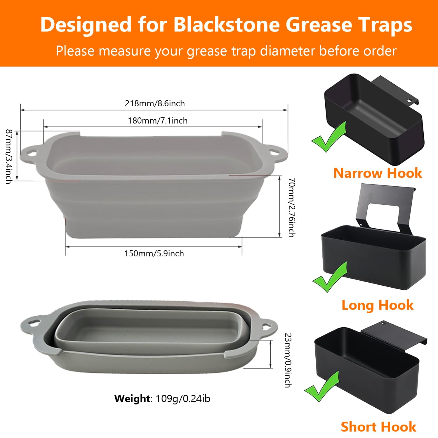 Silikon-Fettbechereinsätze Für Blackstone Grills – 2 Stück, Wiederverwendbar – Passend Für 91,4 Cm, 71,1 Cm, 55,9 Cm Modelle