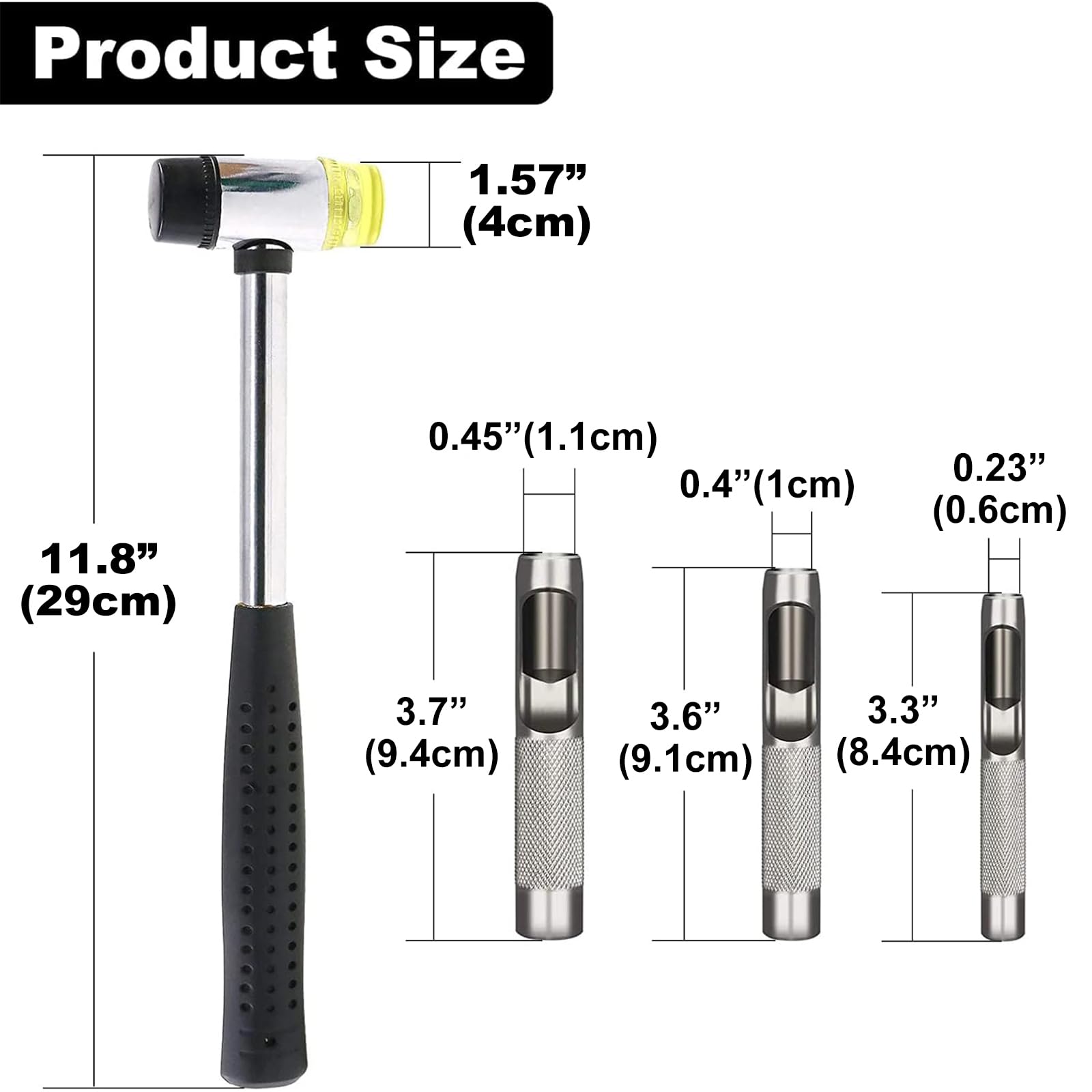 FreeTec Prensa manual con ojales, 6/10/12 mm, juego de prensador de ojales con 3 matrices, 1500 ojales dorados, juego y martillo para lonas, ropa, cinturón de cuero