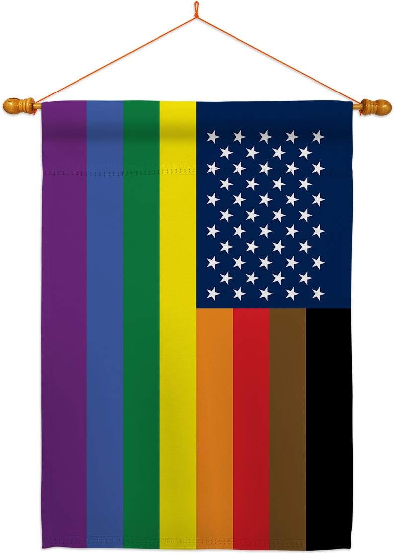 US Philadelphia Rainbow House Flag Dowel Set Support Pride Rainbow Love LGBT Gay Bisexual Pansexual Transgender Small Decorative Gift Yard Banner Made In USA 28 X 40