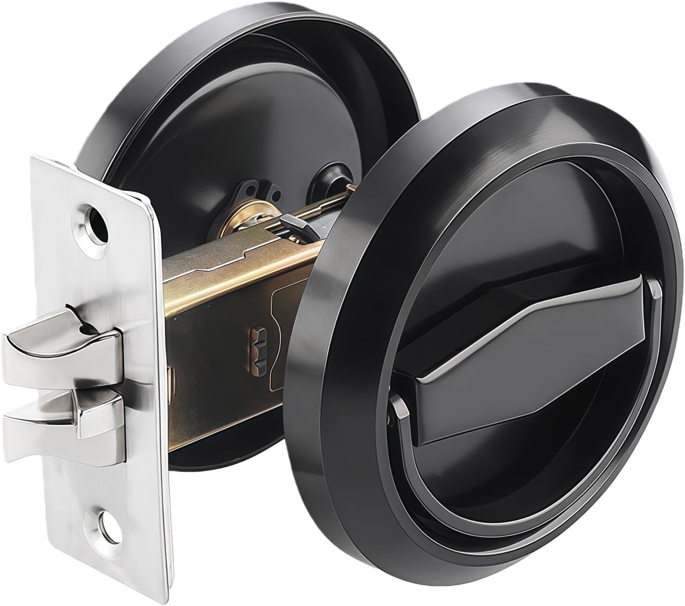 Round Hidden Recessed Cup Door Lock, 304 Stainless Steel Doorknobs, Latch Knob for Privacy Pocket Doors, Door Locker, Flat Door Knob Passage Lock