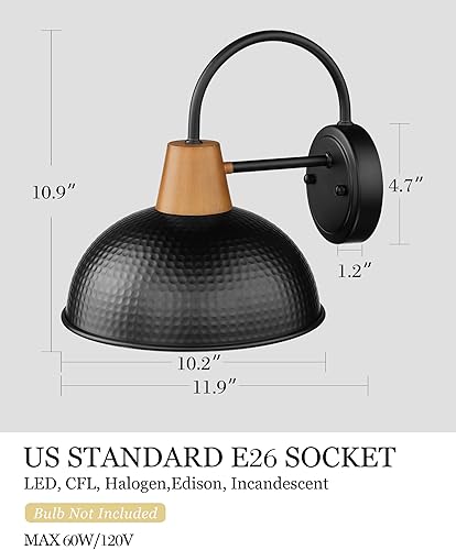 Miniatura 5 de HWH 5HZG70B-PC BG - Lámpara de porche para pared al aire libre, aplique de pared de granero de cuello de cisne con pantalla de metal martillado,