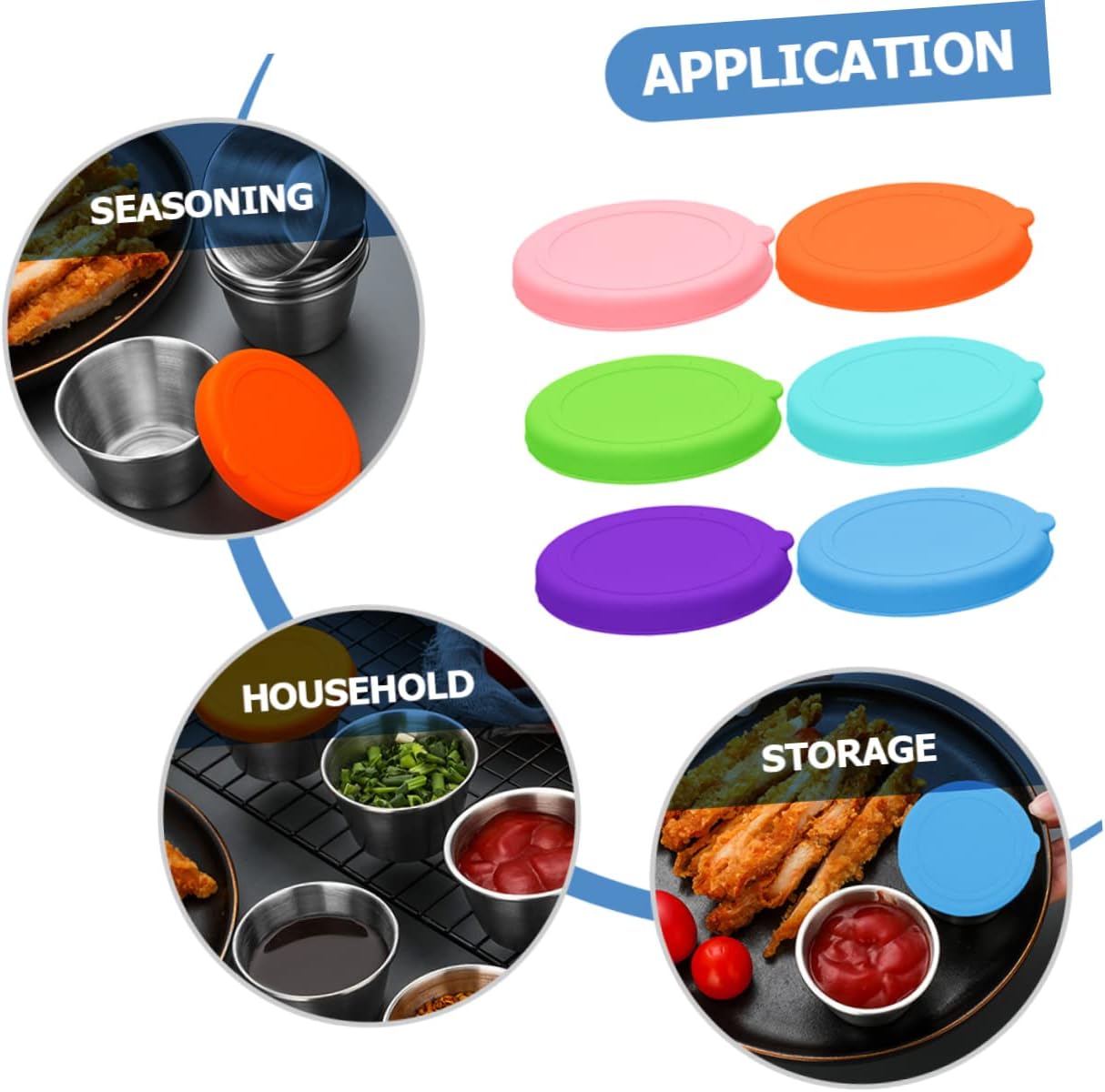 Stainless Steel Condiment Cup Lids 2.48 Inch Sauce Dish Lids for Salad Dressing Containers Leak-Resistant Covers for Dipping Sauce Cups Set of 6