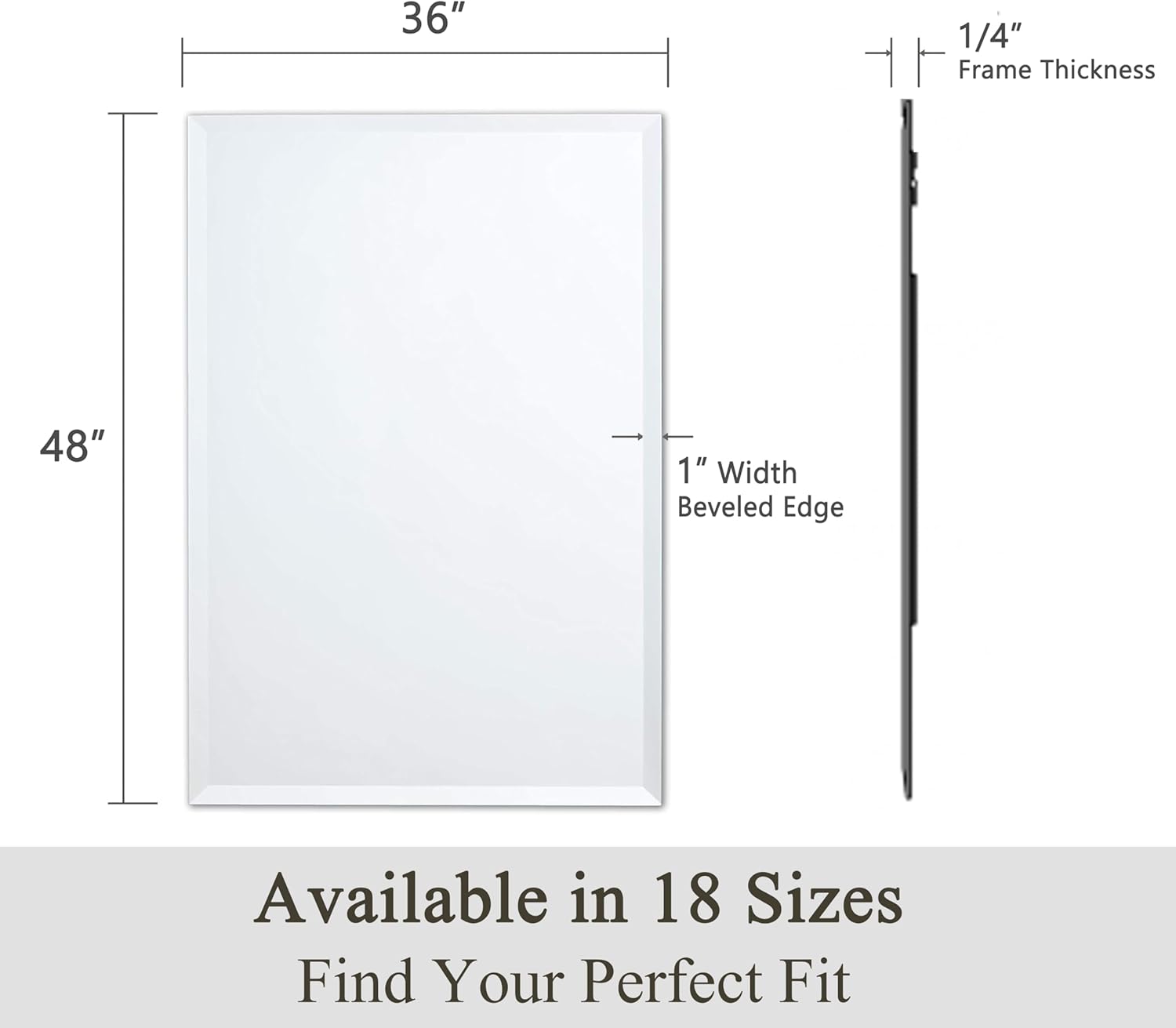 vocalstar frameless bathroom mirror, 48" x 36" rectangle wall mirror with beveled edge, modern decorative vanity mirrored for living room, entryway, bedroom | 1/4-inch shatterproof glass rectangle 48"l x 36"w