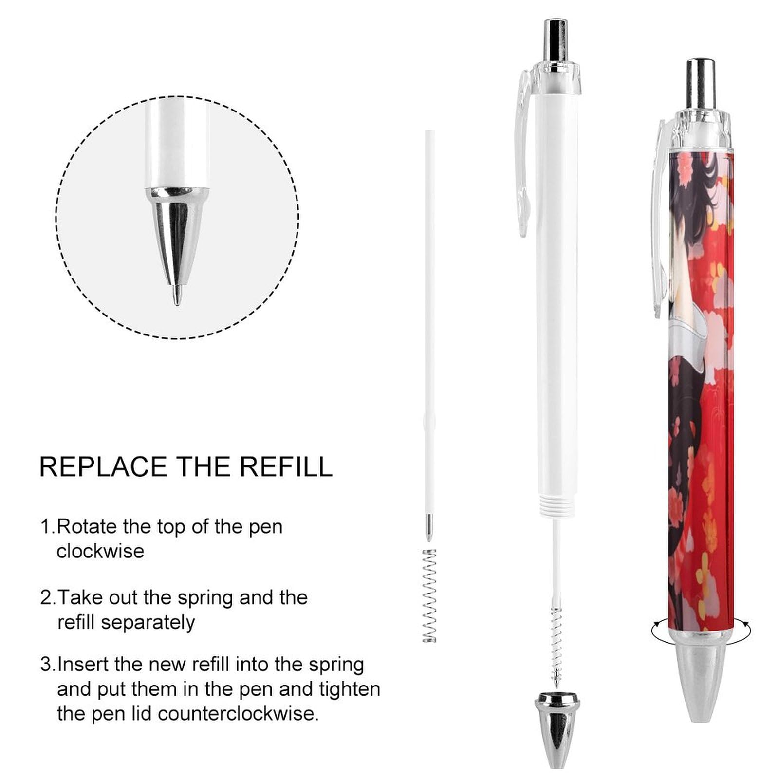 Stylo Bille Geisha Japonaise 0.5 Mm - Encre Noire, Clip Métal - Design Rétractable - Cadeau Bureau - 12