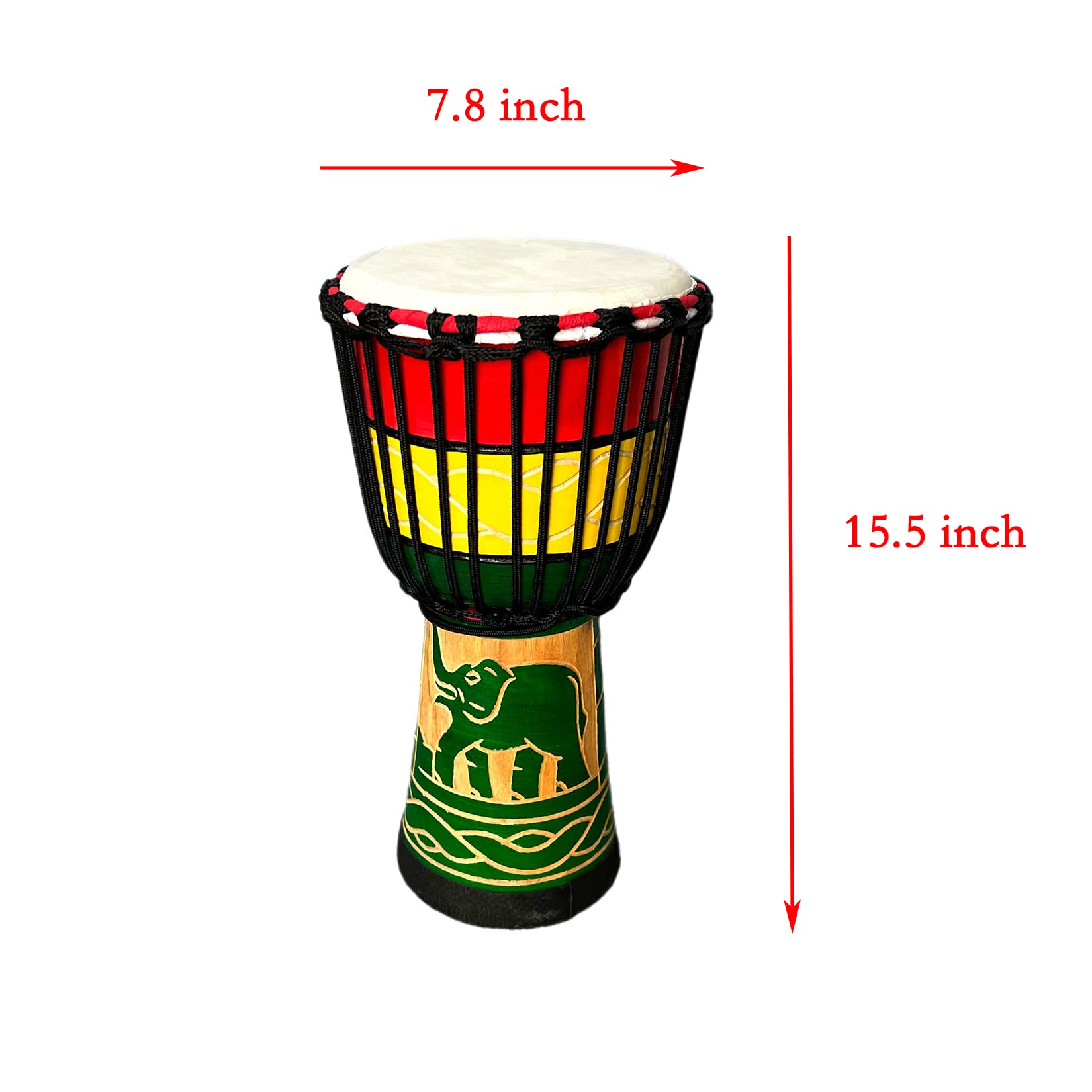 BALSTD Djembe - Tamburello in stile africano occidentale, intagliato a mano, in pelle di capra, con tamburello, bongo, percussioni (elefante verde)